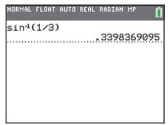 Calculator display for sin^-1(1/3)