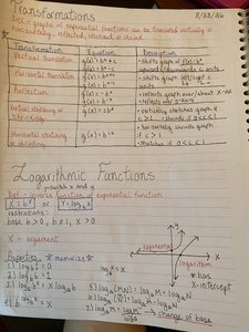 Transformation table and graph of exponential function