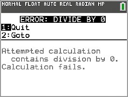 Calculator error for division by zero