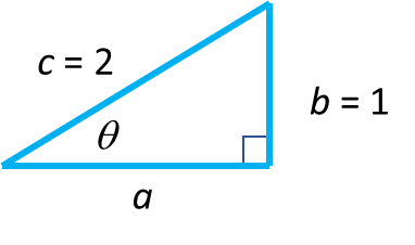 Right triangle with sides b=1, c=2, and unknown a