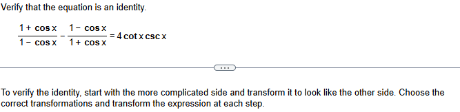 Trigonometric identity verification