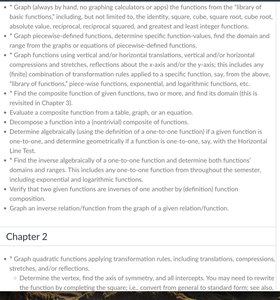 Chapter 1 and 2 objectives including graphing and function analysis
