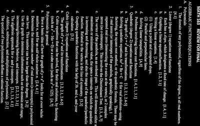 Review notes for algebraic functions and equations