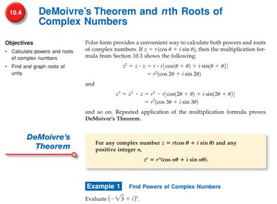 DeMoivre's Theorem and example of finding powers of complex numbers