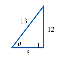 Right triangle with sides 5, 12, and 13 labeled, showing opposite side