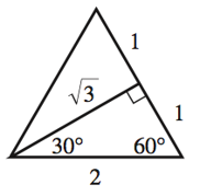 30-60-90 triangle with sides labeled 1, sqrt(3), and 2