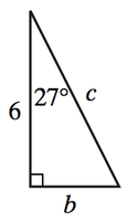 Right triangle with one side and one angle labeled, ready for solving