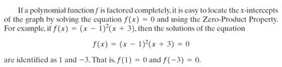 Textbook explanation of finding zeros from factored form