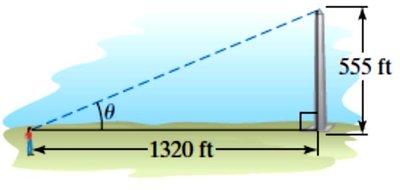 Angle of elevation to the top of a monument