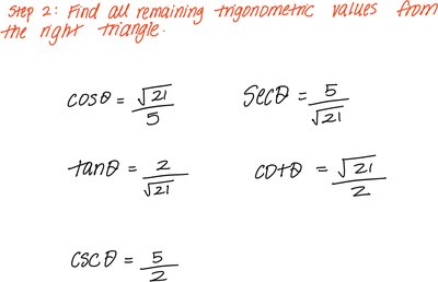 All six trig functions for the triangle