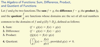 The Algebra of Functions: Sum, Difference, Product, and Quotient of Functions