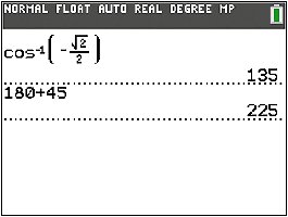 Calculator display for cos inverse