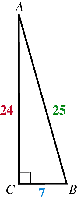 Right triangle with sides 7, 24, 25 labeled
