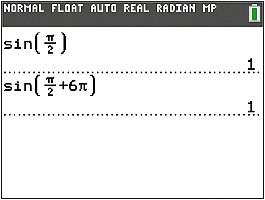 Calculator showing periodicity of sine function
