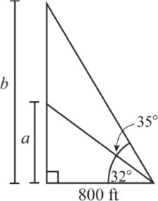 Right triangle with two angles of elevation and horizontal distance