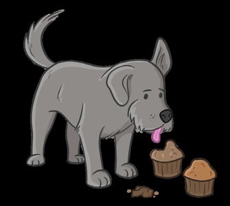 Dog with muffins illustrating sentence structure