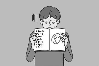 Student upset after failing a test, illustrating attribution error