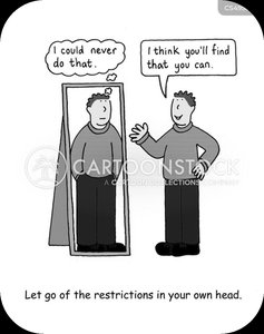 Cartoon illustrating self-efficacy and overcoming self-imposed restrictions