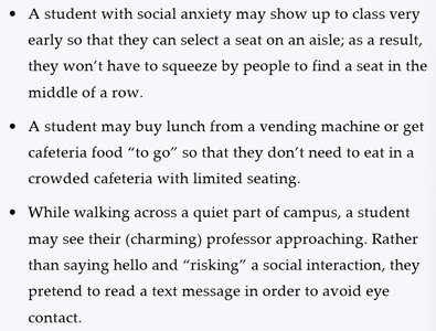 Examples of social anxiety behaviors in students