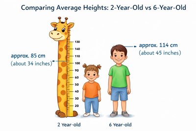 Comparing average heights: 2-year-old vs 6-year-old
