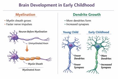 Brain development in early childhood: myelination and dendrite growth