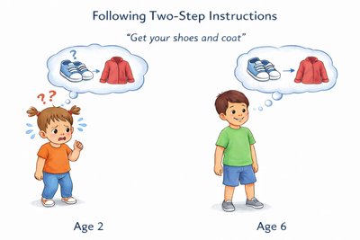 Following two-step instructions: comparison between age 2 and age 6