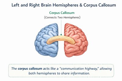 Left and right brain hemispheres and corpus callosum