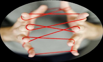 Hands playing cat's cradle, illustrating fine motor skill development
