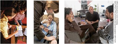 Images illustrating psychology's subfields: research, therapy, and counseling