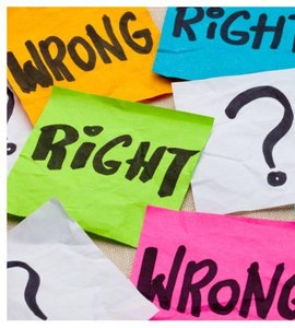 Right and wrong sticky notes, representing moral reasoning