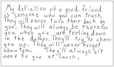 Handwritten essay on friendship by a 10-year-old