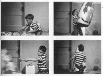 Bobo doll experiment showing children imitating aggression