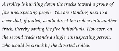 Text of the trolley problem moral dilemma