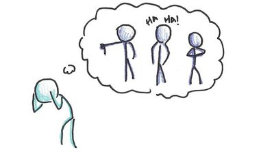 Cartoon: Person imagining others laughing at them