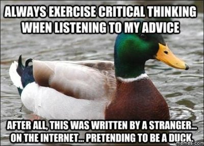 Duck meme about critical thinking