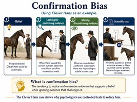 Steps illustrating confirmation bias using the Clever Hans example