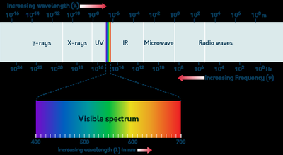 Diagram of the electromagnetic spectrum highlighting the visible spectrum