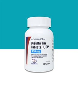 Disulfiram (Antabuse) medication bottle
