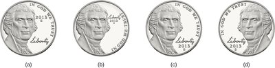 Different depictions of a US nickel
