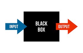 Black box model: input and output arrows with a black box in the center