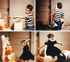 Children imitating aggressive behavior with Bobo doll