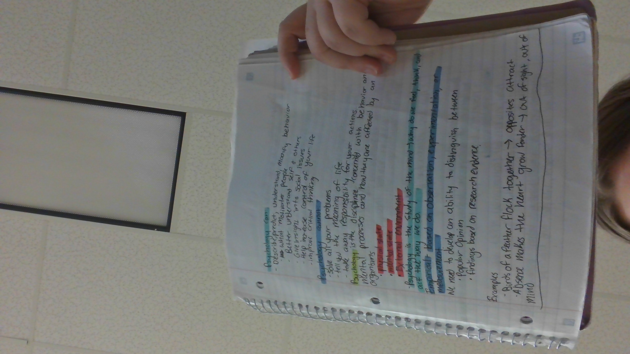Handwritten notes defining psychology and its scope