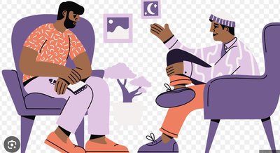 Illustration of a therapy session, representing research and evaluation in psychotherapy