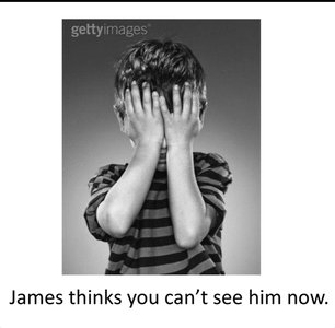 Egocentric child hiding face, thinking others can't see him
