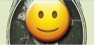 A smiley face on money, representing the relationship between wealth and happiness