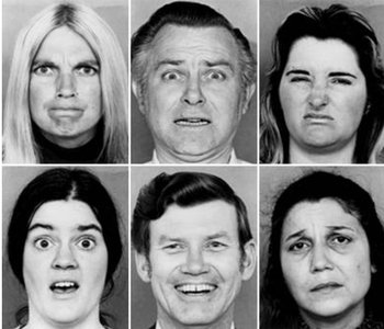 Black and white photos of faces showing different emotions