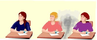 Illustration of a group noticing smoke, showing delayed response