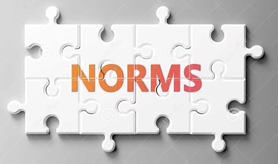 Puzzle pieces with the word 'Norms', representing the concept of social norms