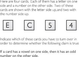 Wason selection task illustrating confirmation bias
