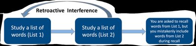 Diagram of retroactive interference: new learning interferes with old learning